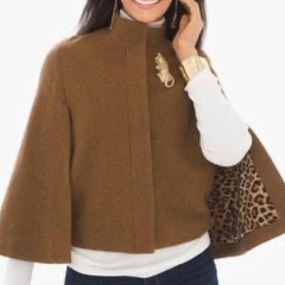 Chico's Camel Brown Cape with Leopard-Print Lining